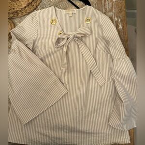 Blouse MICHAEL Kors Tan Lace Up Flared Bell Sleeve Cotton